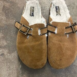 Barbour boston Brown Suede Buckle clogs naturecore cabincore